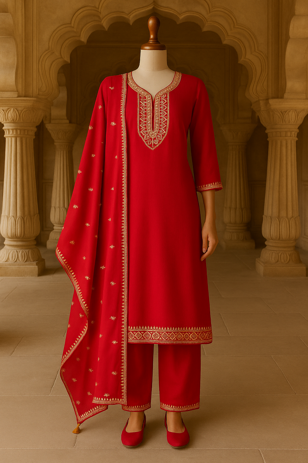 Red Chinon Suit