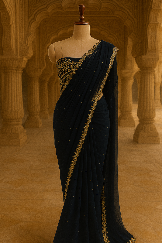 Black Georgette Saree with Subtle Gold Border