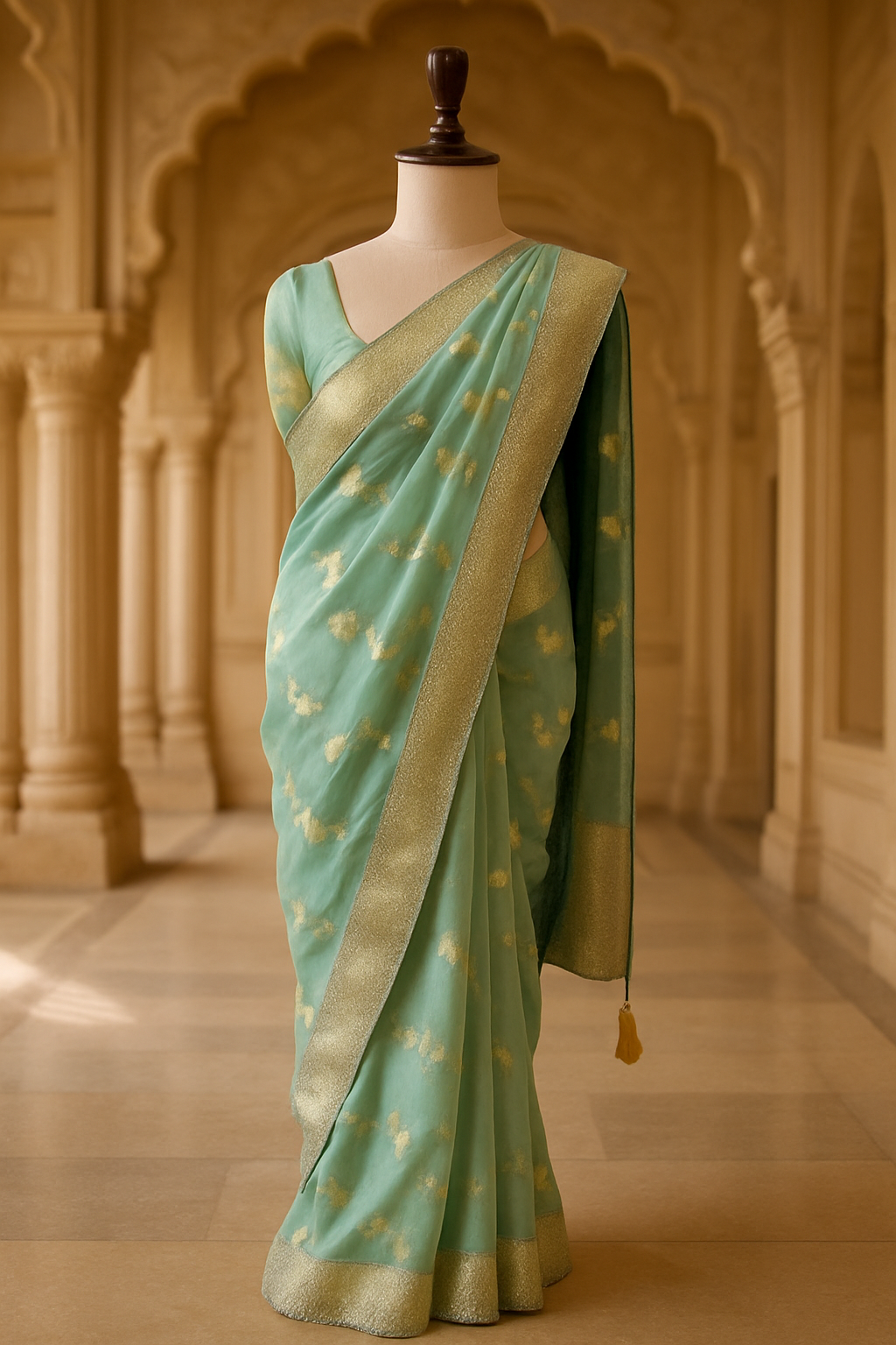 Mint Green Organza Saree with Subtle Zari Work