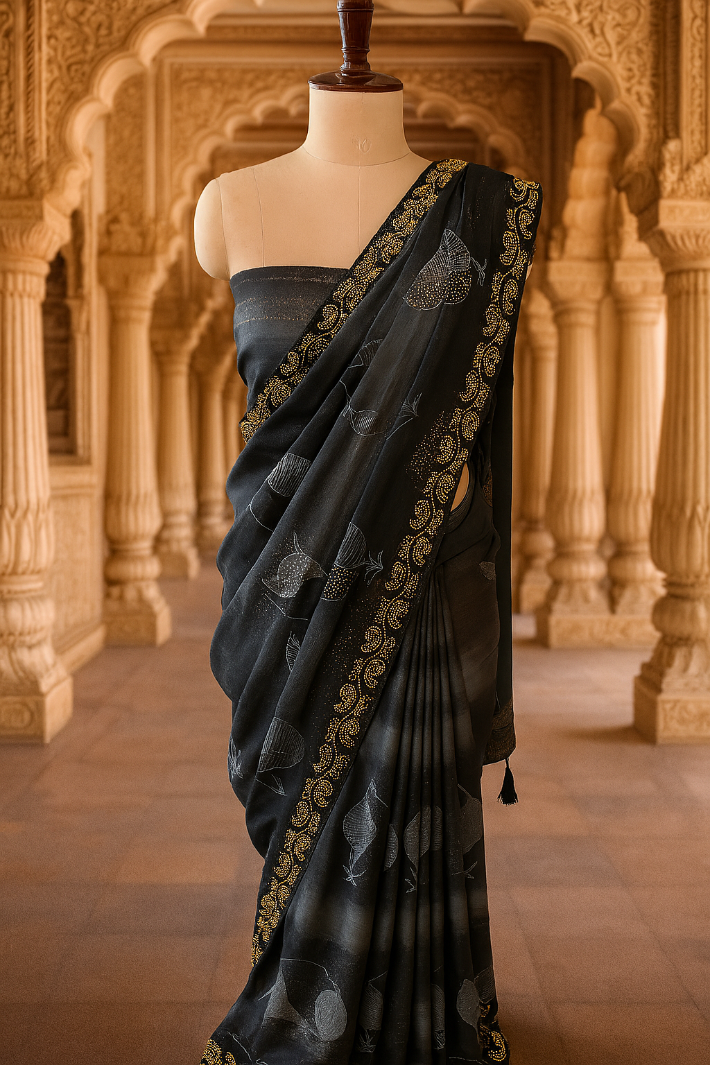 lack Chiffon Saree with Lace Trim