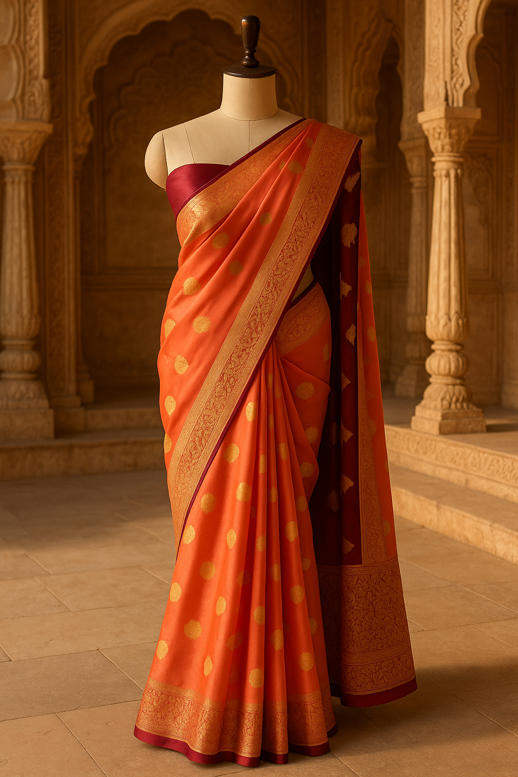 Tangerine Orange Banarasi Silk Saree