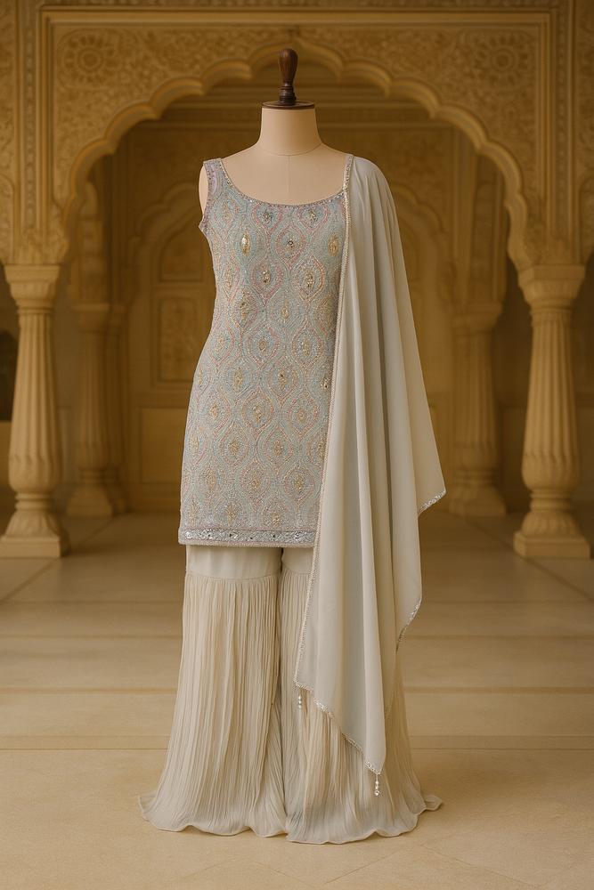 Beige Georgette Gharara Set
