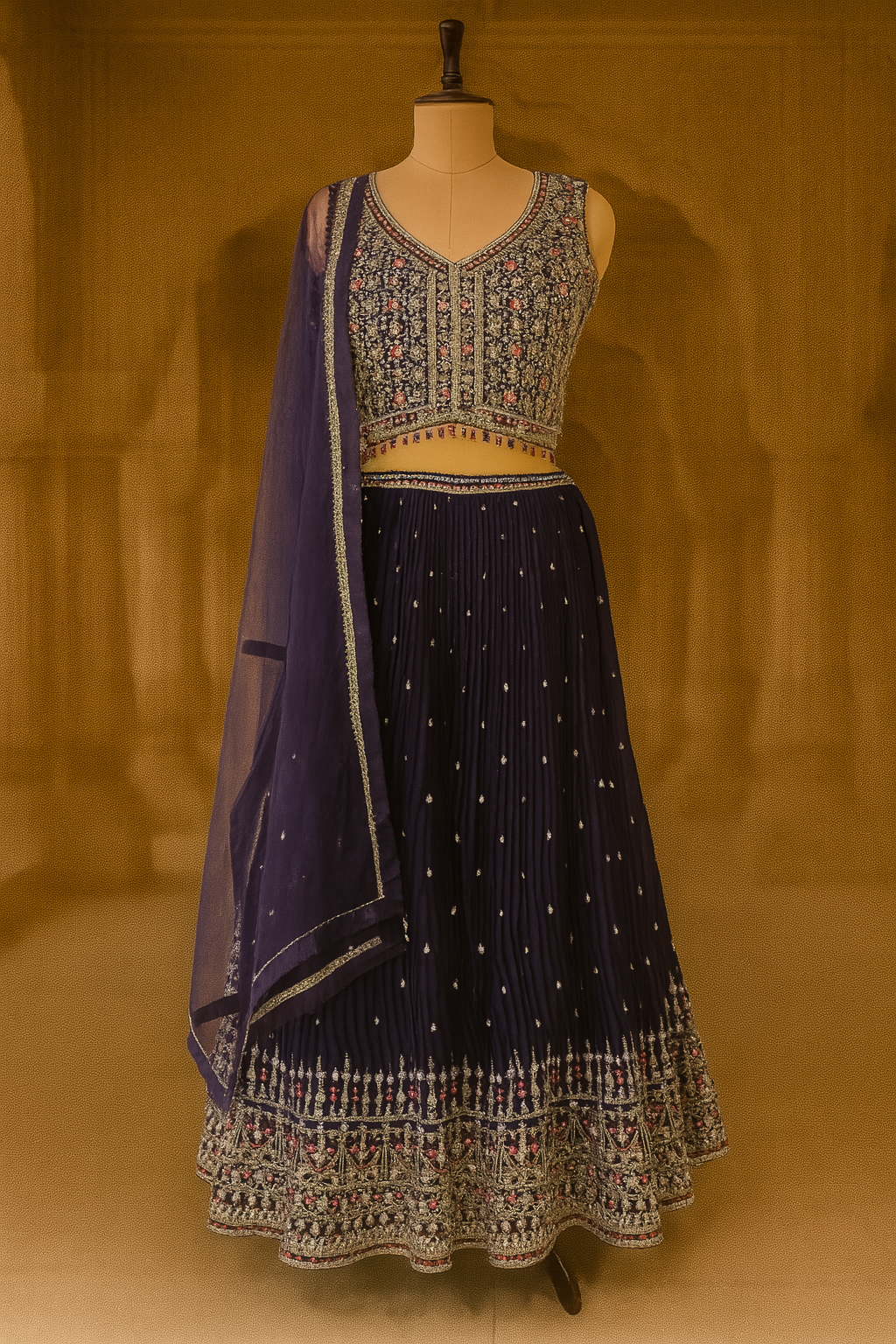 Deep Purple Georgette Crop Top Lehenga