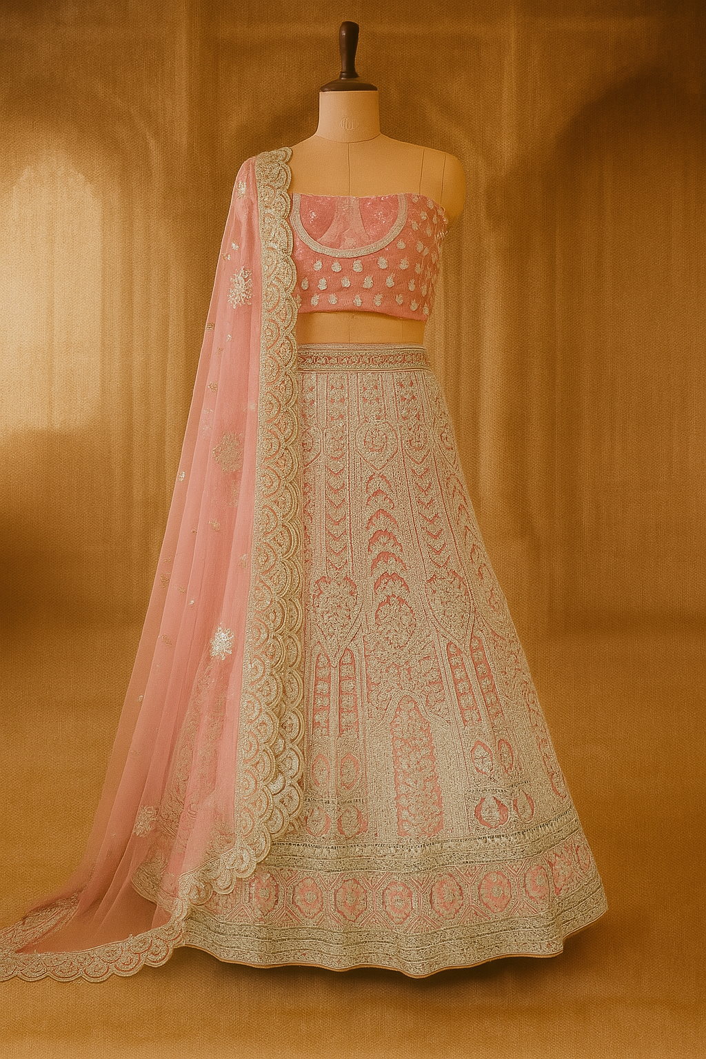 Blush Pink Net Bridal Lehenga