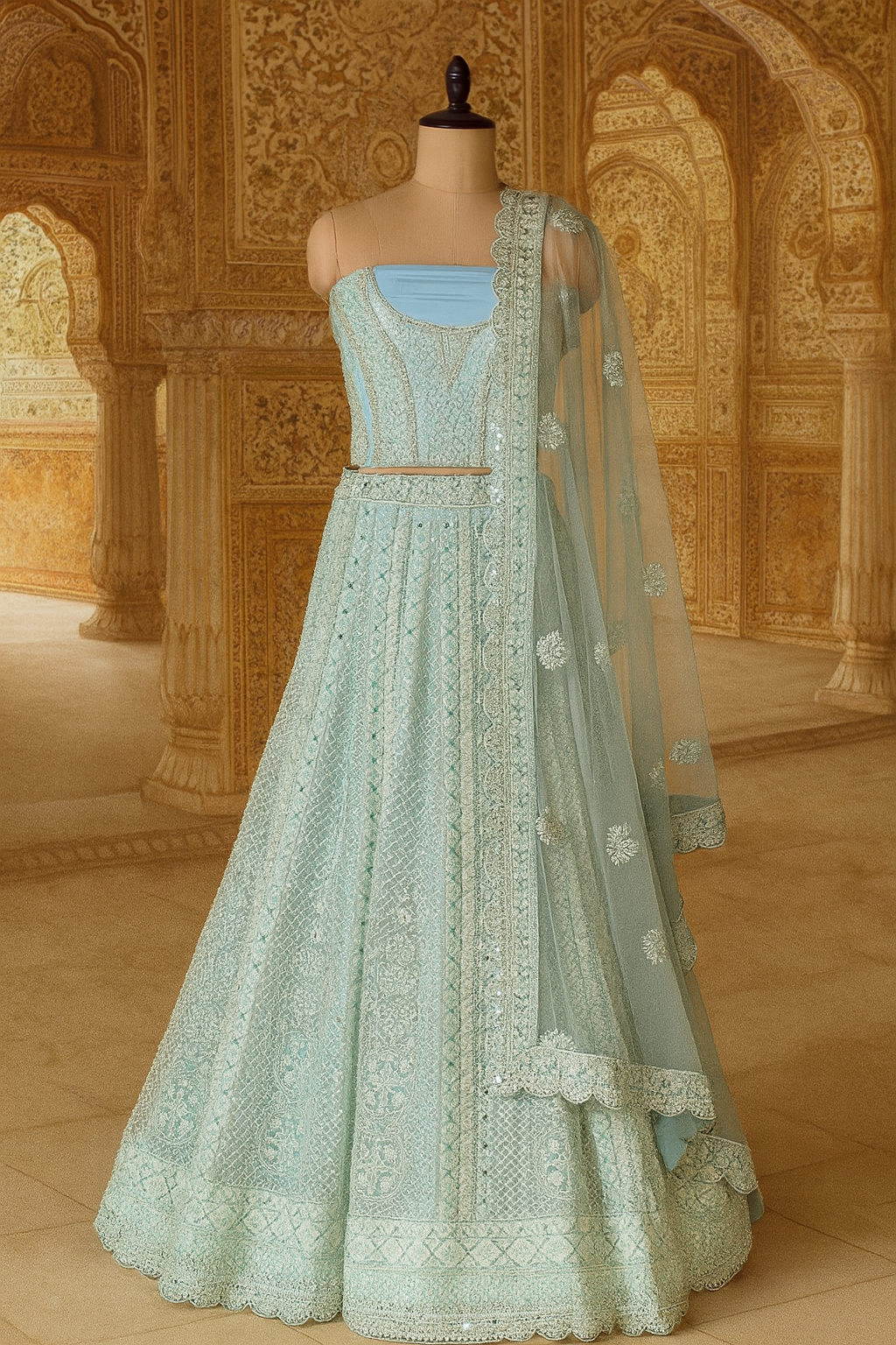 Bridal Lehenga with Mirror & Bead Work