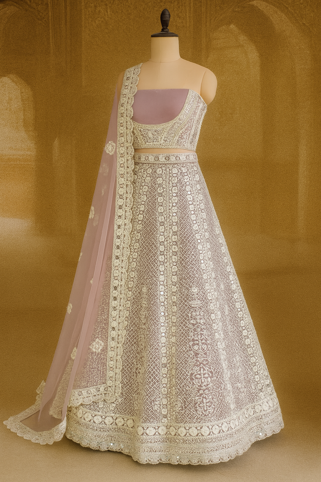 Bridal Lehenga with Mirror & Bead Work