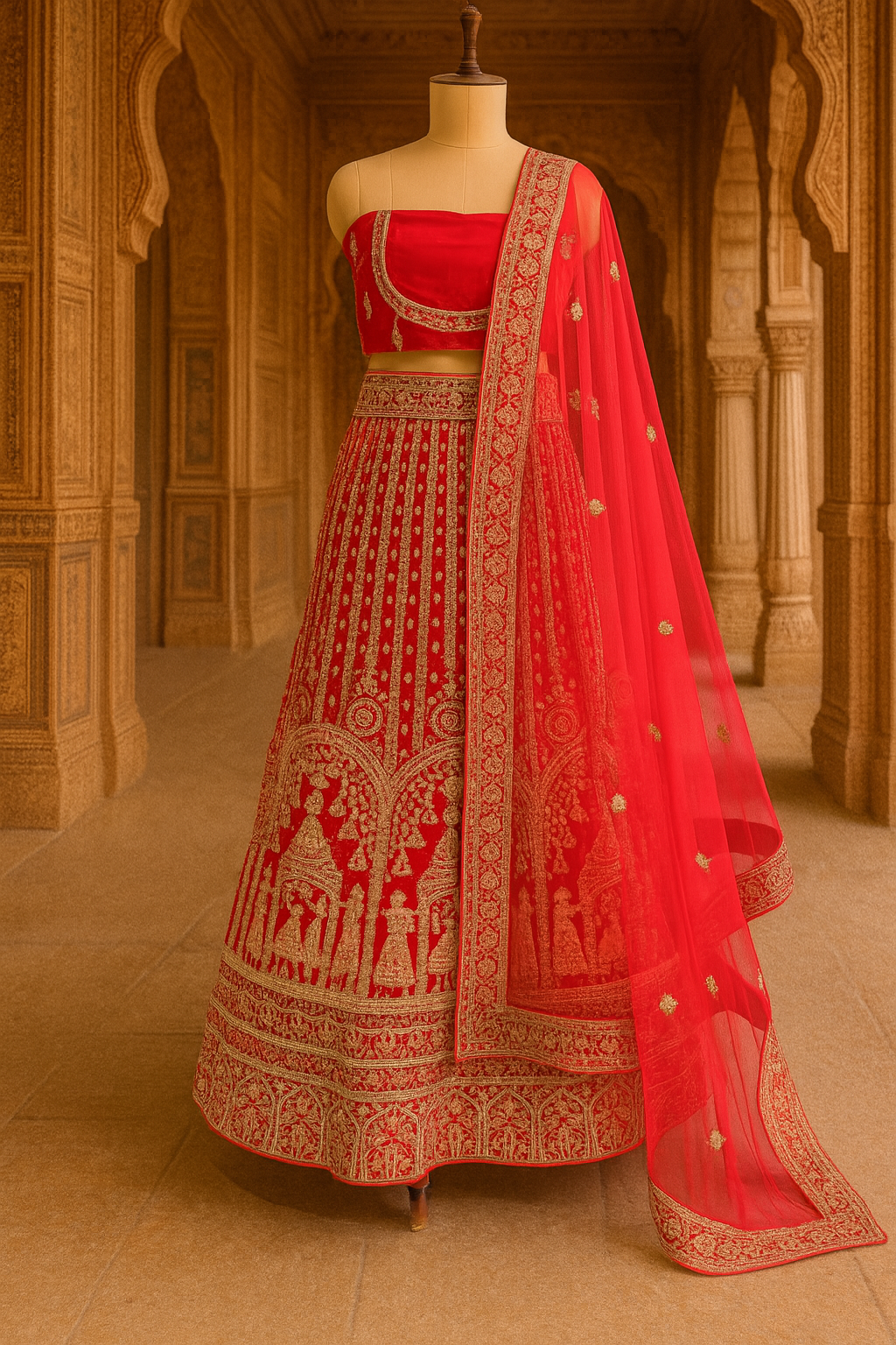 Blood Red Velvet Bridal Lehenga