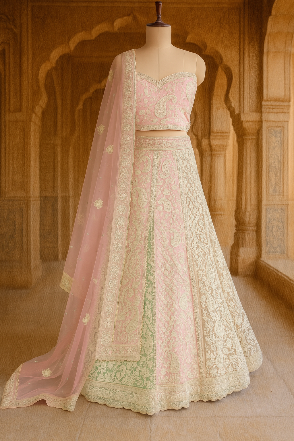 Bridal Lehenga with Multicolor Zari & Sequin Embroidery