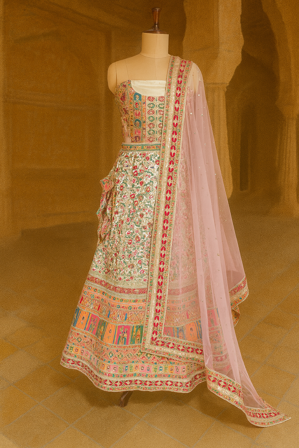 Raw Silk Multi-Color Bridal Lehenga