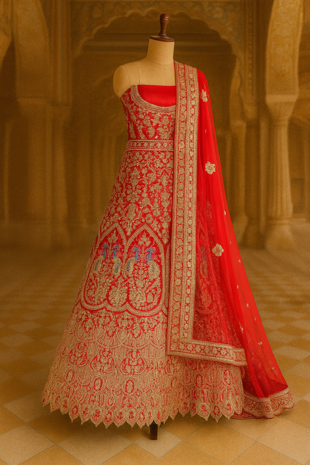 Tomato Red Raw Silk Bridal Lehenga