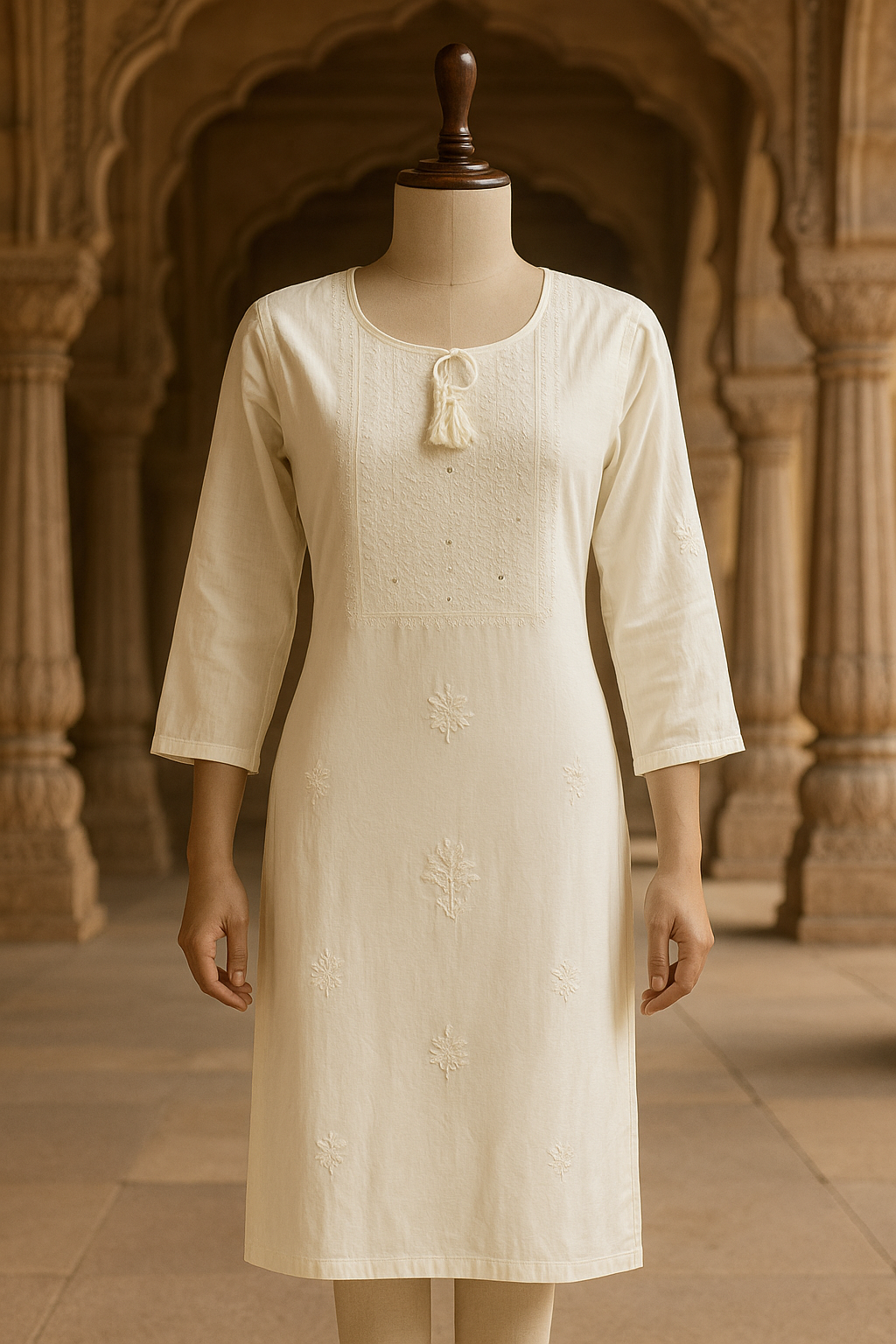 Embroidered Spark Rayon Kurti in White