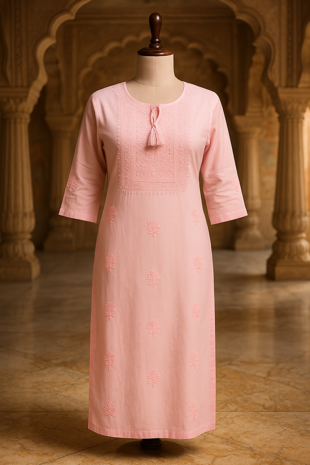 Embroidered Spark Rayon Kurti in Pink