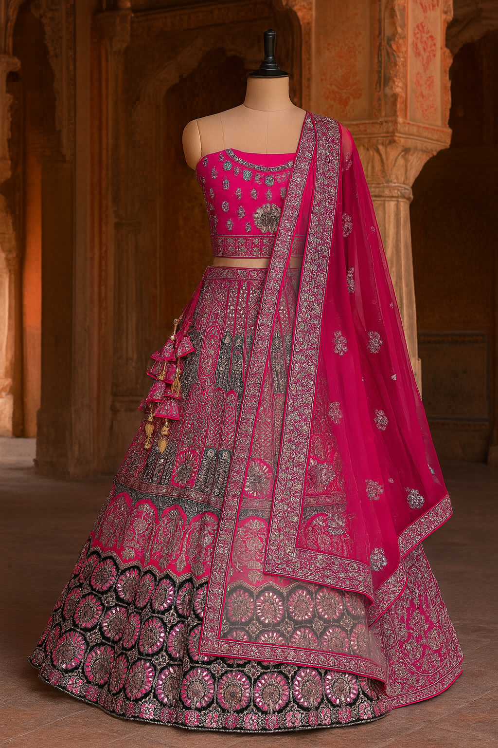 Pink Velvet Bridal Lehenga