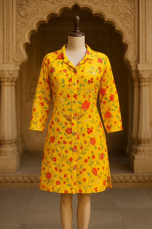 Yellow Printed Midi Dress