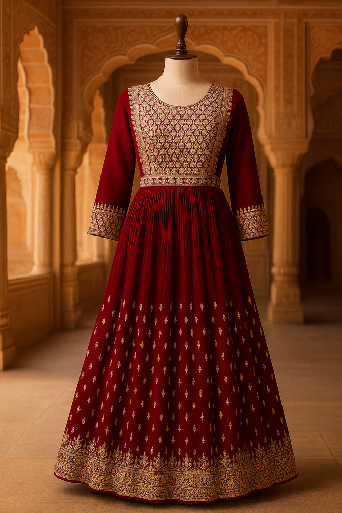 Maroon Georgette Floor-Length Frock with Dupatta