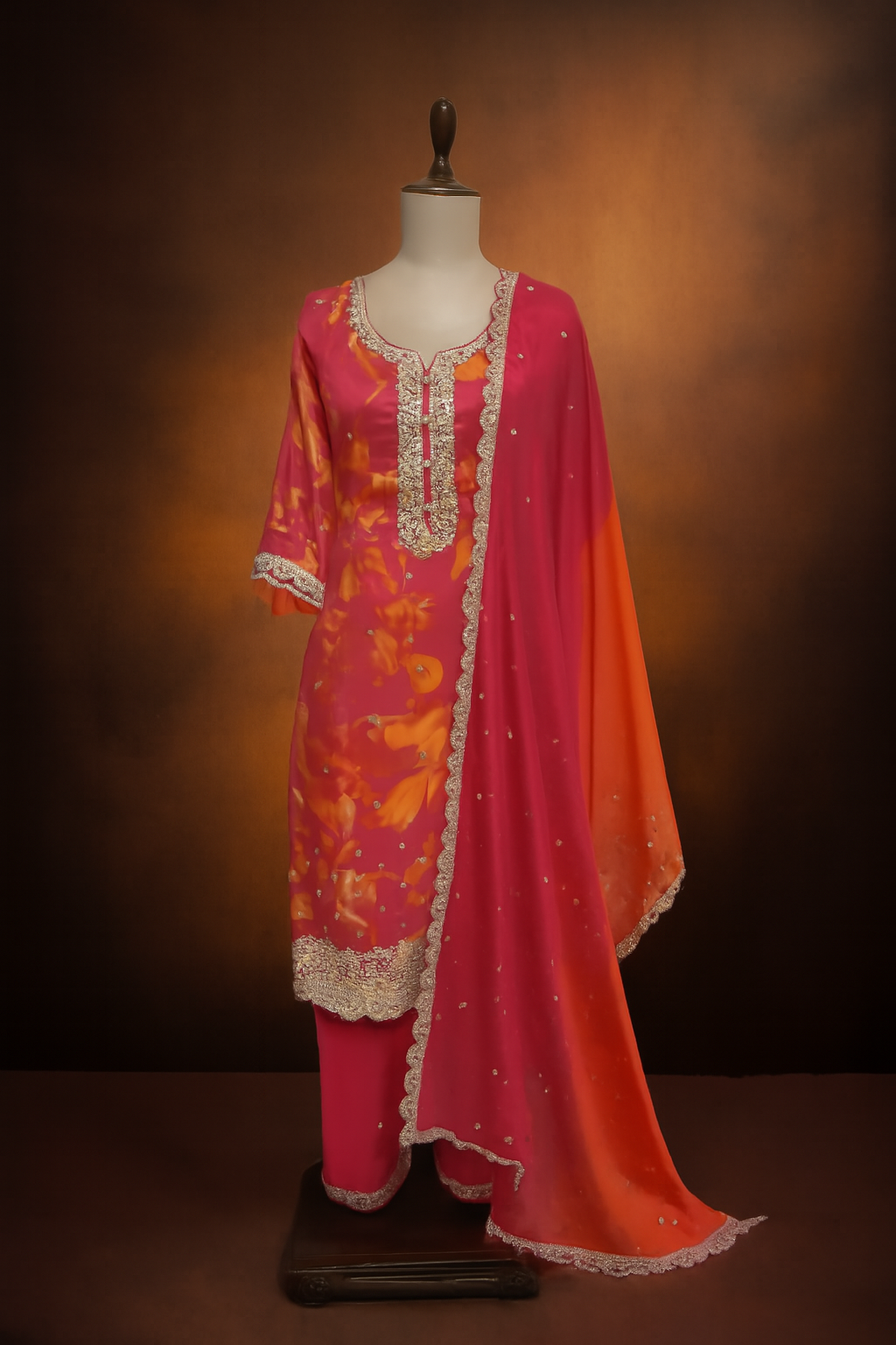 Pink-Orange Suit with Embellished Dupatta