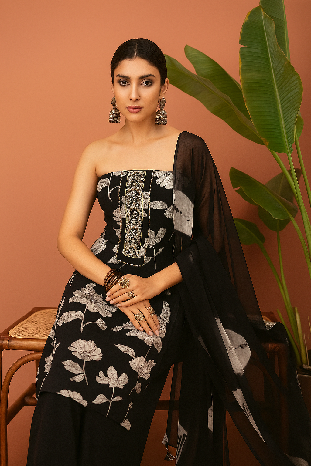 Black Floral Unstitched suit