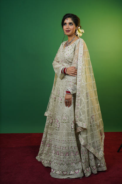 Off White Crop Top Lehenga