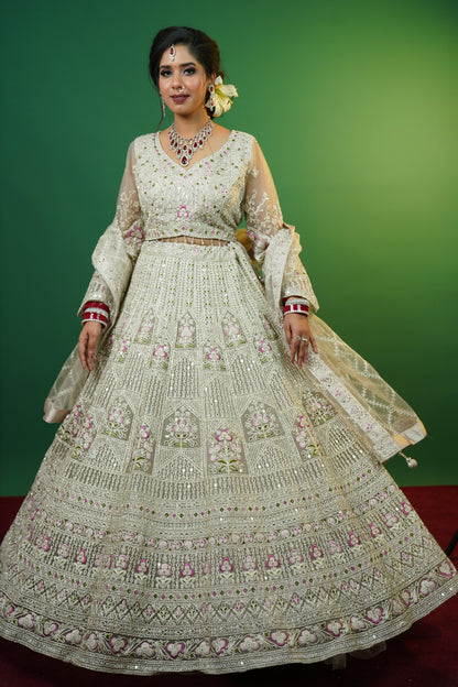 Off White Crop Top Lehenga