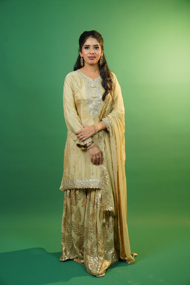 Beige Kurti With Gharara Suit Set