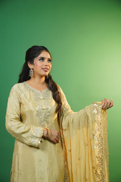 Beige Kurti With Gharara Suit Set