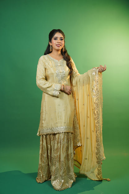 Beige Kurti With Gharara Suit Set