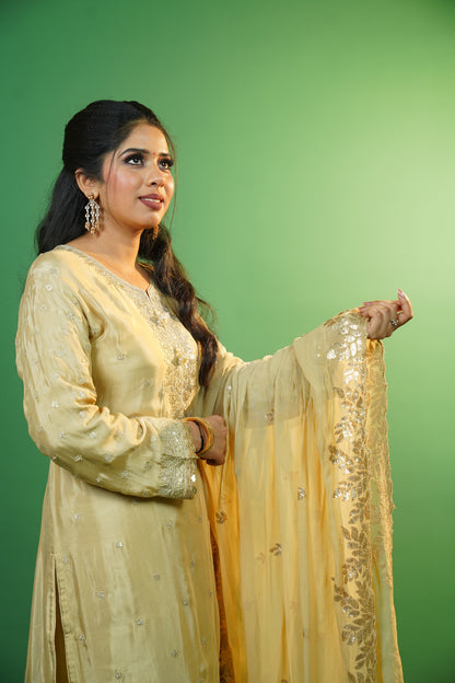Beige Kurti With Gharara Suit Set