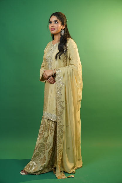 Beige Kurti With Gharara Suit Set