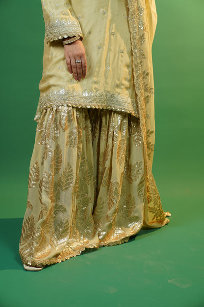 Beige Kurti With Gharara Suit Set
