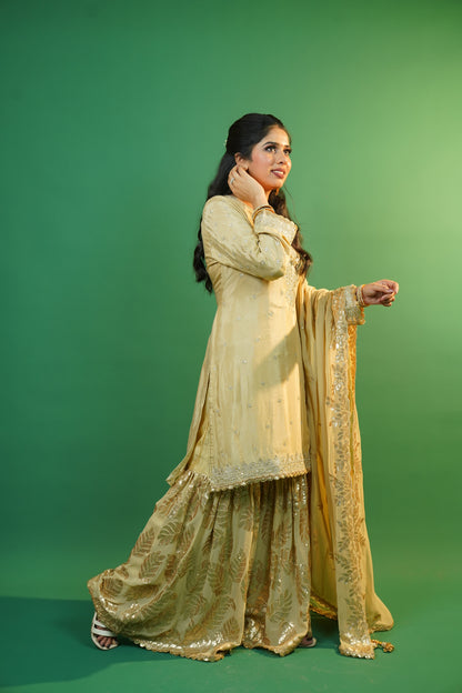 Beige Kurti With Gharara Suit Set