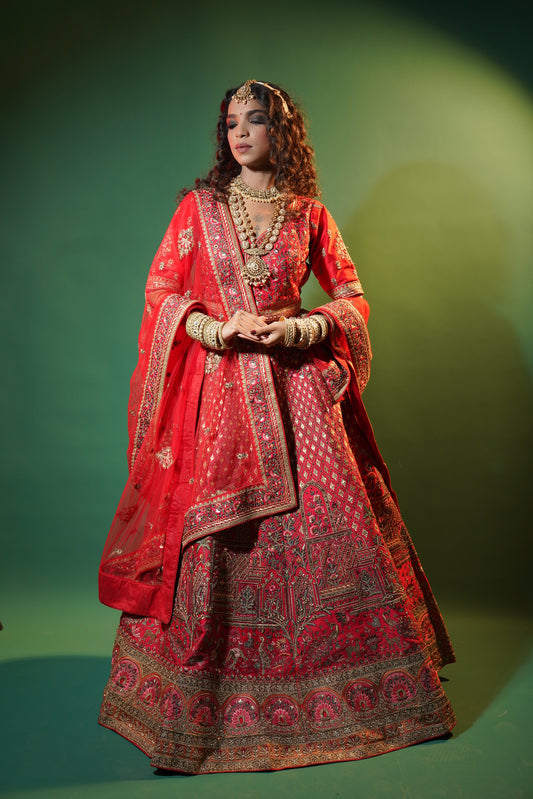 Red Silk Bridal Lehenga