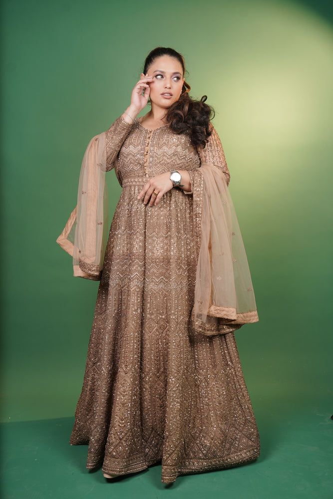Front Slit Double Layered Indo-western gown With Duppatta