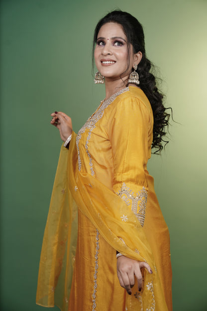 Yellow Kurti and Pant Set