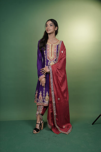 Frock Style Short Kurti with Tulip Pant & Dupatta