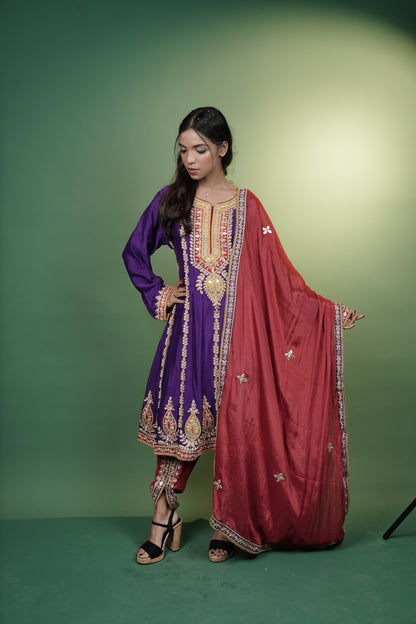 Frock Style Short Kurti with Tulip Pant & Dupatta