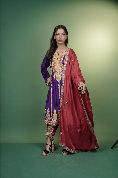 Frock Style Short Kurti with Tulip Pant & Dupatta