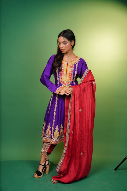 Frock Style Short Kurti with Tulip Pant & Dupatta