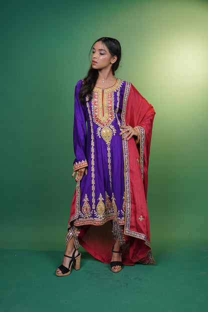Frock Style Short Kurti with Tulip Pant & Dupatta