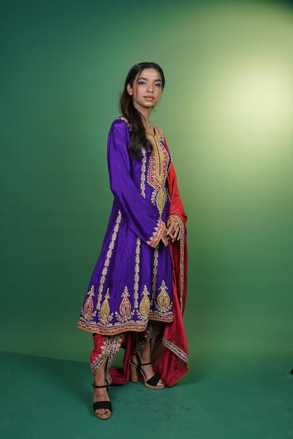 Frock Style Short Kurti with Tulip Pant & Dupatta