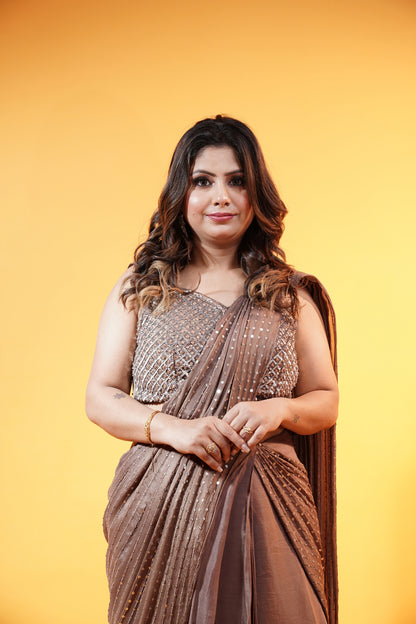 Ready to Wear Saree in Brown