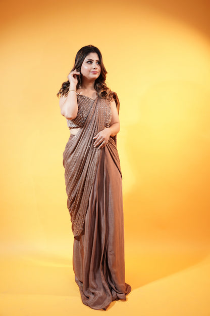 Ready to Wear Saree in Brown