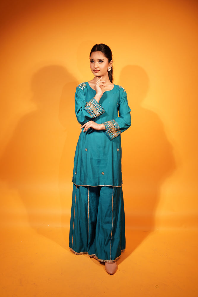 Blue Cord Set Kurti & Pant