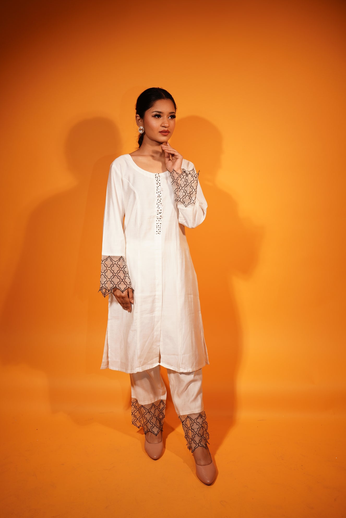 White Cord Set Kurti and Pant
