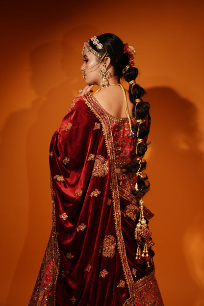 Maroon Bridal Lehenga with Double Dupatta