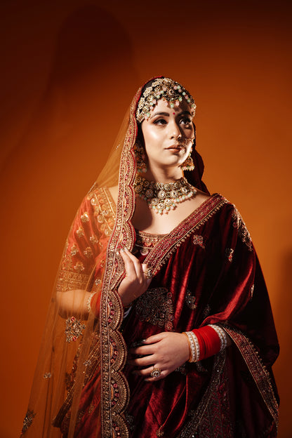 Maroon Bridal Lehenga with Double Dupatta