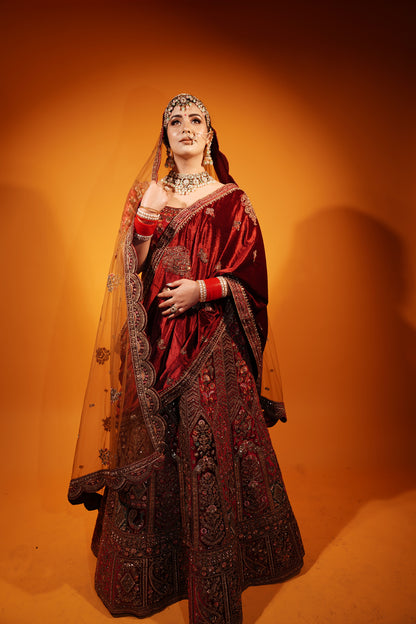 Maroon Bridal Lehenga with Double Dupatta