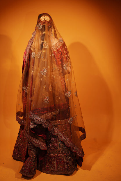 Maroon Bridal Lehenga with Double Dupatta