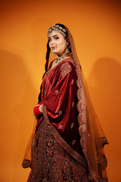 Maroon Bridal Lehenga with Double Dupatta
