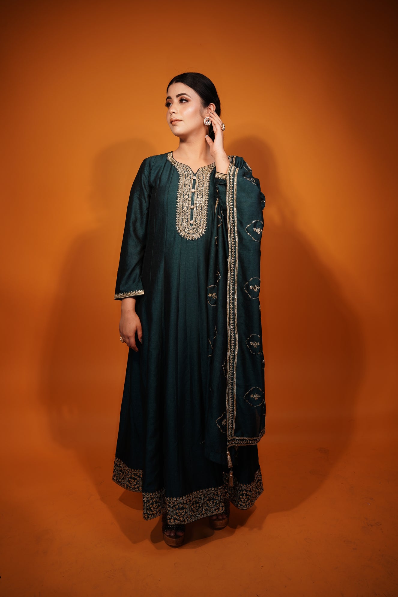 Green Floor Length Frock Style Suit