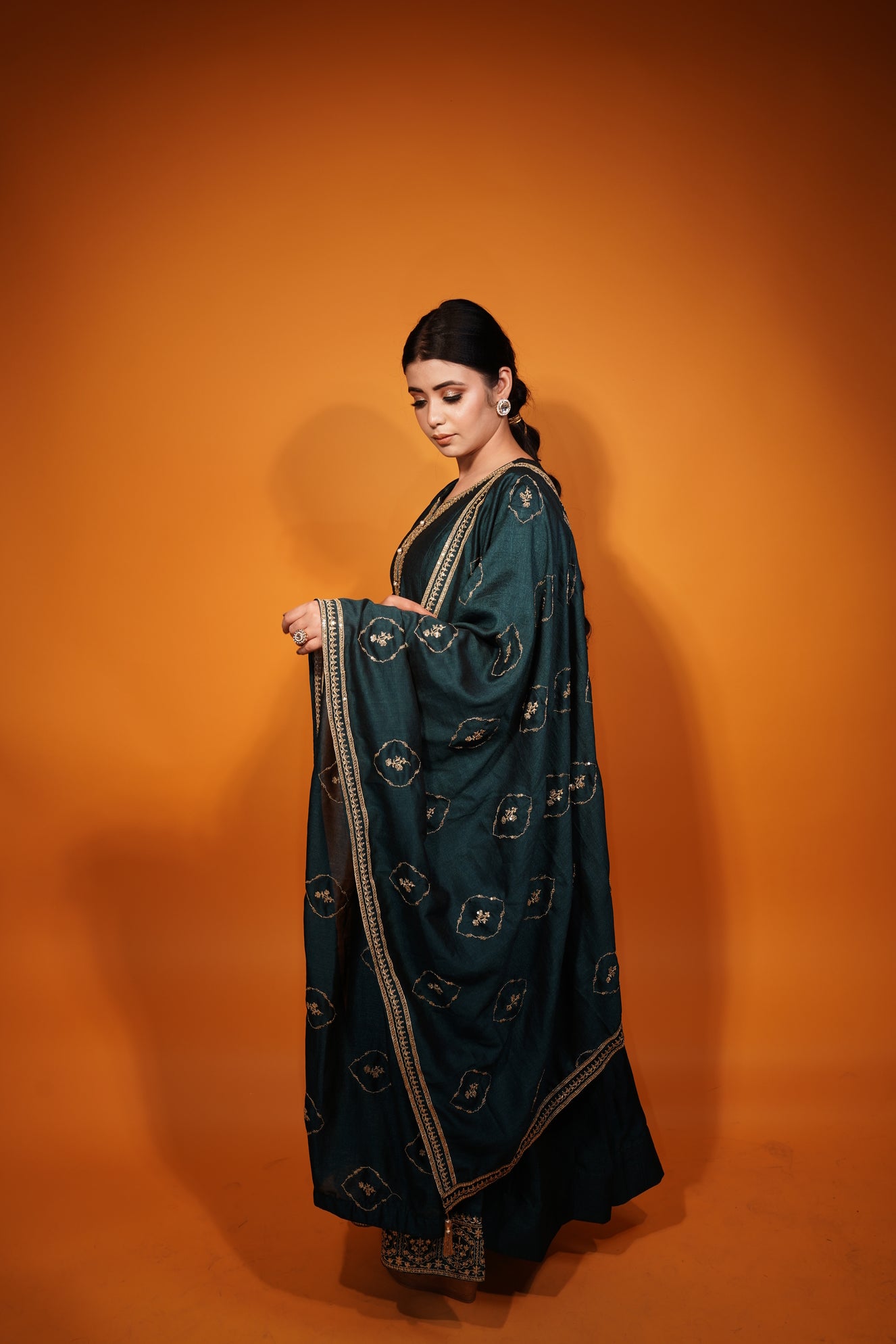 Green Floor Length Frock Style Suit